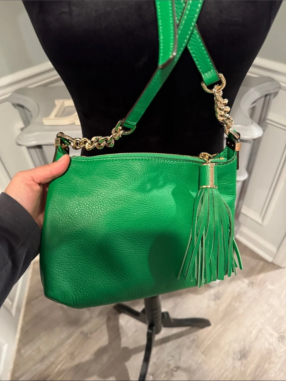Michael Kors Green Pebbled Leather Chain Crossbody